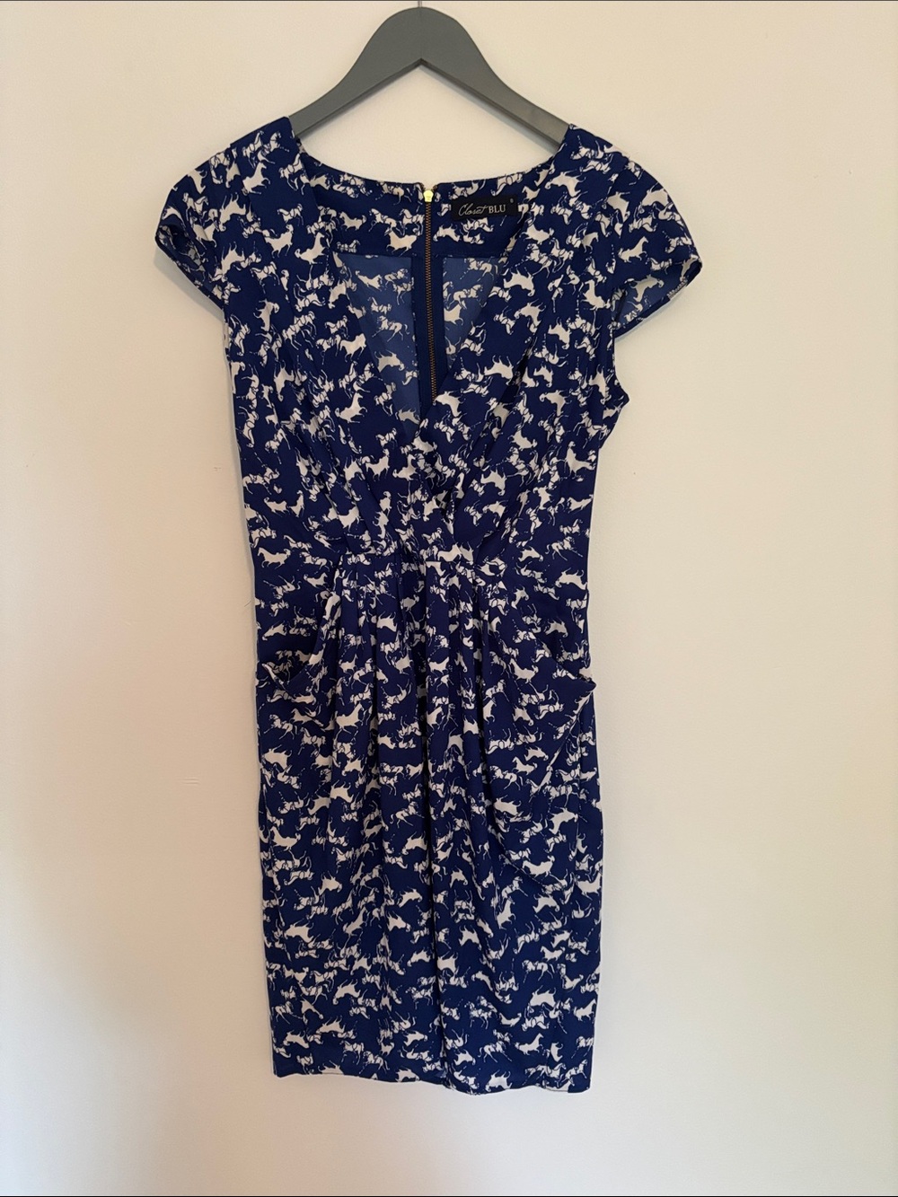Closet Navy and White Horse-Print Cap Sleeve Mini Dress